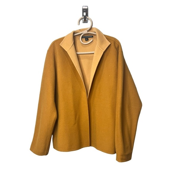 Ellen Tracy Soft Wool Boxy Swing Coat in Mustard Two Tone Warm Yellow Size Large - Picture 1 of 11
